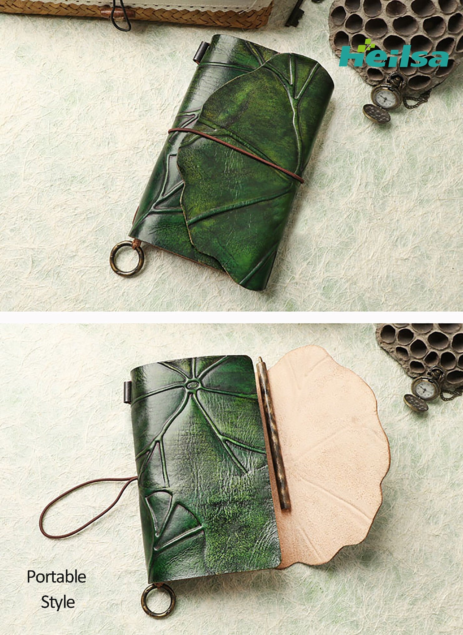 Lotus Leaf Travelers Notebook Handmade. Vintage Leather Cover Junk Journal Notebook Refillable. Sketchbook Diary with Blank Lined Pages 216P