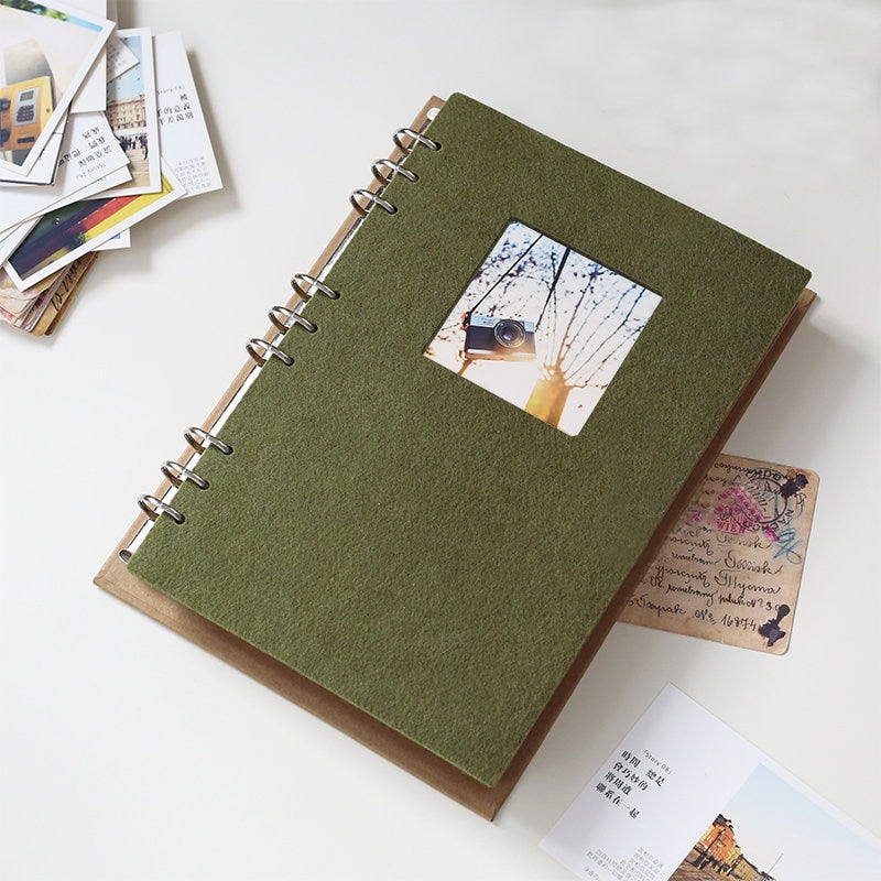A4 Forest Green Felt Cover Scrapbook Loose-leaf Photo Album Handmade Sketchbook Kraft Paper Folded Page Growth Record Book Graduation Gift