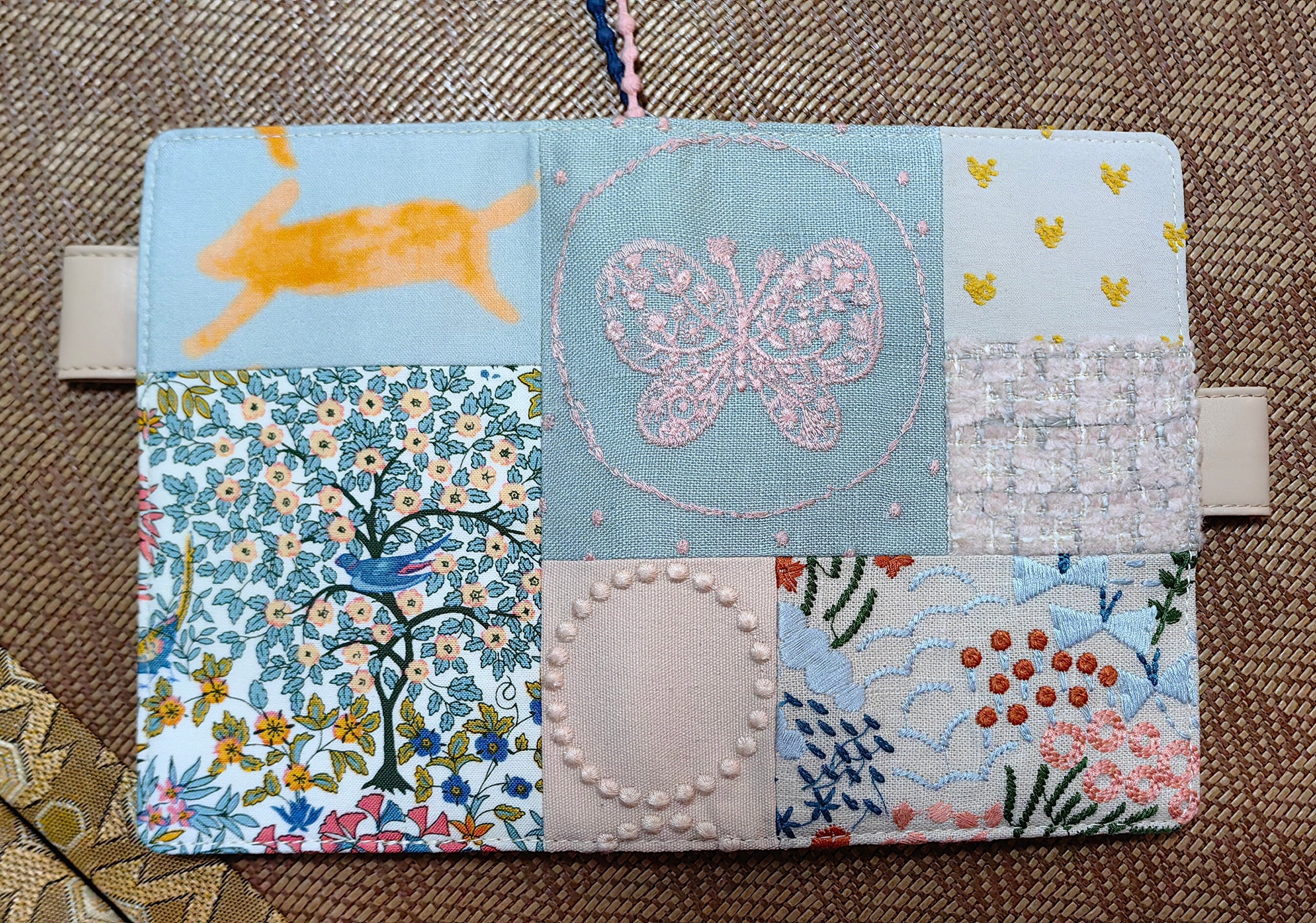 Fog Blue Garden Embroidery Notebook Journal Cover Handmade Patchwork A5 A6 B6 Butterfly Rabbit Tree Flower Fabric-Leather Planner Diary Gift