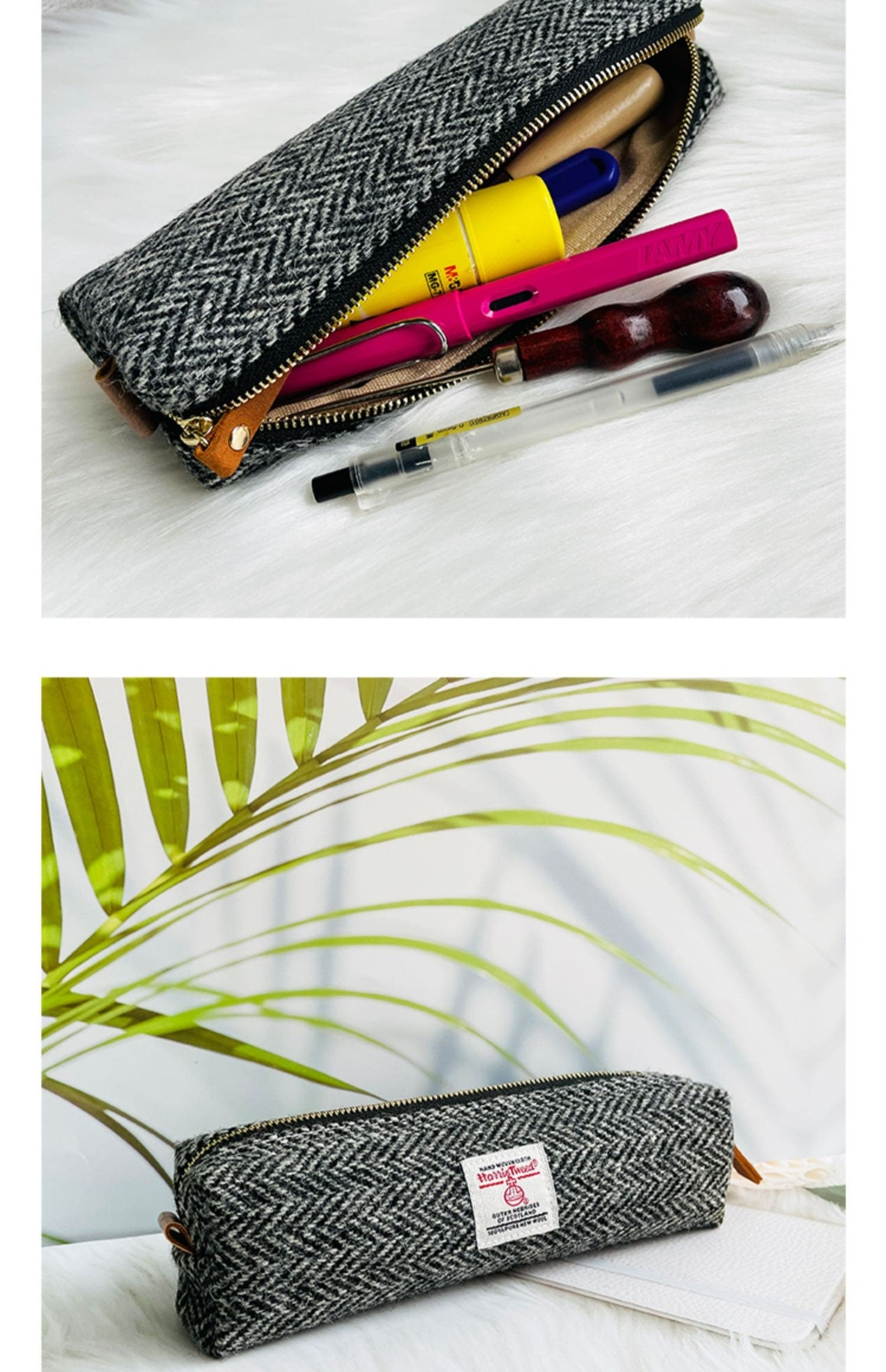 Wool Tweed Pencil Case Retro Fabric Zipper Pouch Large Capacity Pen Case Simple Pencil bag Stationery Sundries Make-up Bag Gift 24 colors