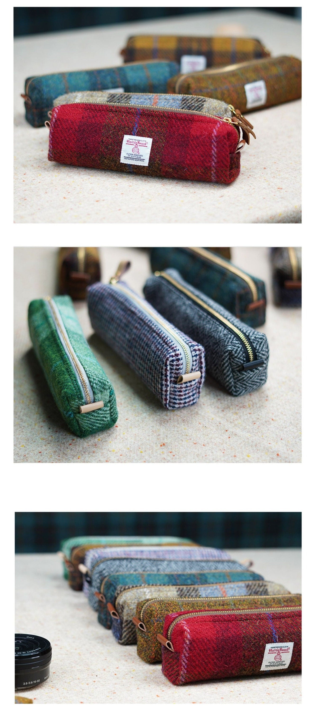 Wool Tweed Pencil Case Retro Fabric Zipper Pouch Large Capacity Pen Case Simple Pencil bag Stationery Sundries Make-up Bag Gift 24 colors