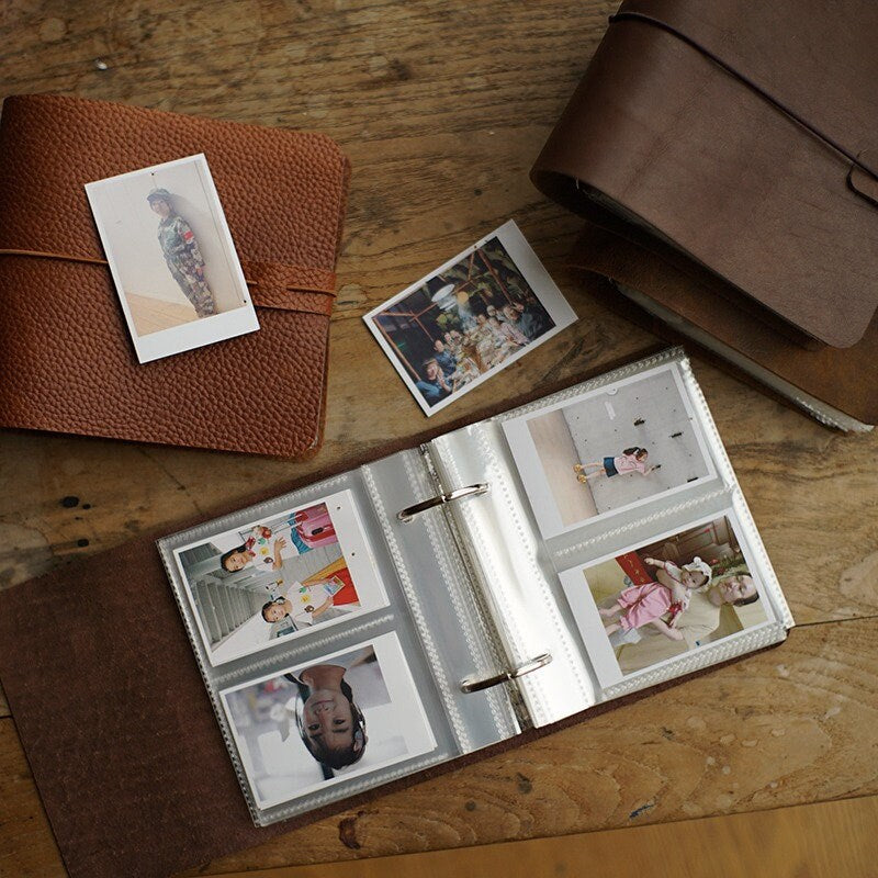 Retro Genuine Leather Instax Mini Photo Album Colorful Pocket Travel Insert-Style Loose-Leaf Album Card Storage Wedding Baby Album Custom