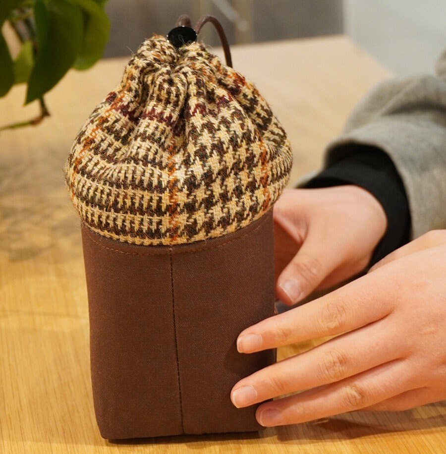 Large-capacity Wool Tweed Drawstring Pen Holder Handmade Fabric Zipper Pencil Case Retro Stationery Bag Storage Bag Make-up Bag Unique Gift