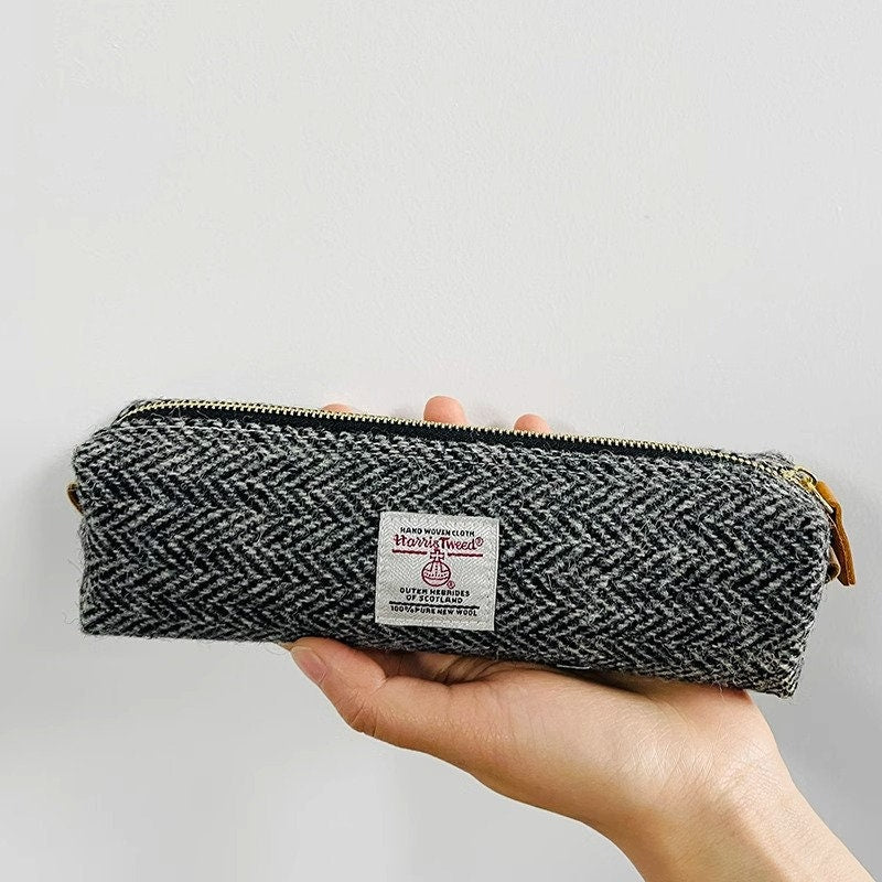 Wool Tweed Pencil Case Retro Fabric Zipper Pouch Large Capacity Pen Case Simple Pencil bag Stationery Sundries Make-up Bag Gift 24 colors