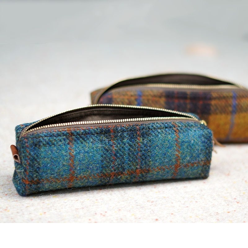 Wool Tweed Pencil Case Retro Fabric Zipper Pouch Large Capacity Pen Case Simple Pencil bag Stationery Sundries Make-up Bag Gift 24 colors