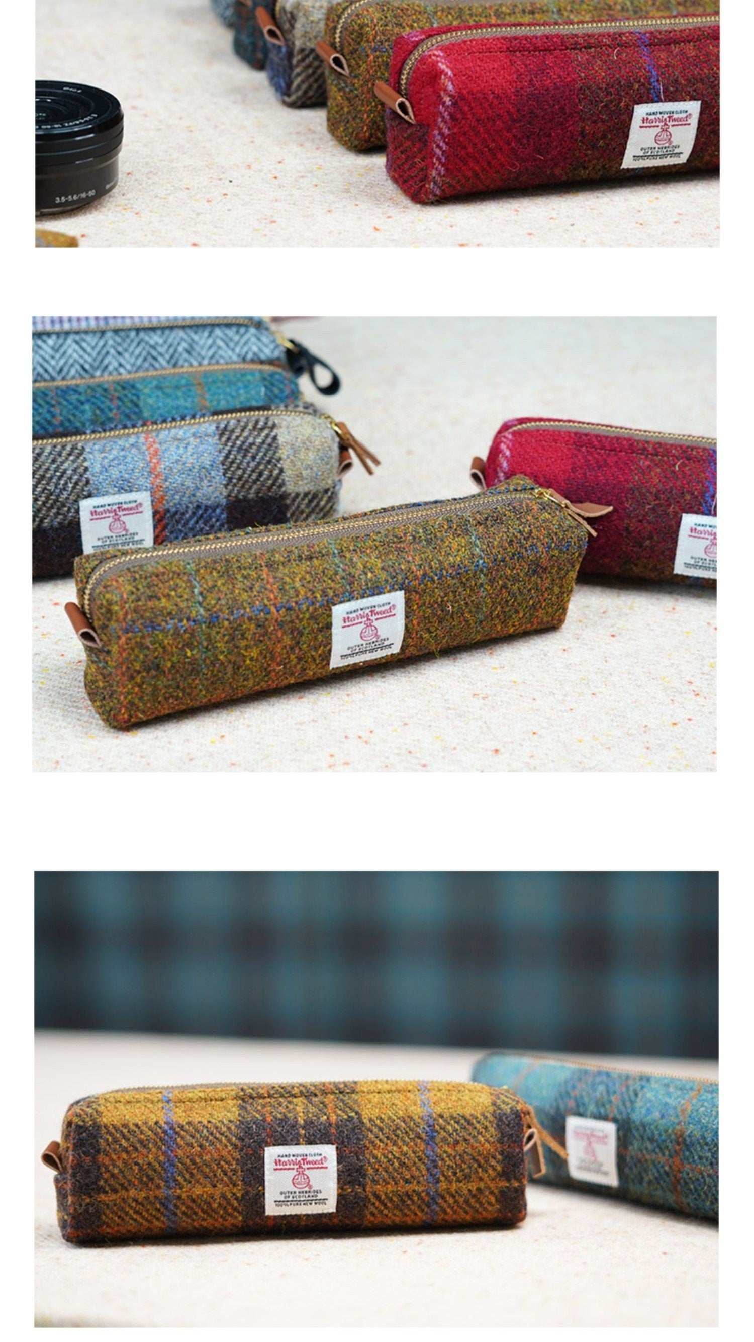 Wool Tweed Pencil Case Retro Fabric Zipper Pouch Large Capacity Pen Case Simple Pencil bag Stationery Sundries Make-up Bag Gift 24 colors