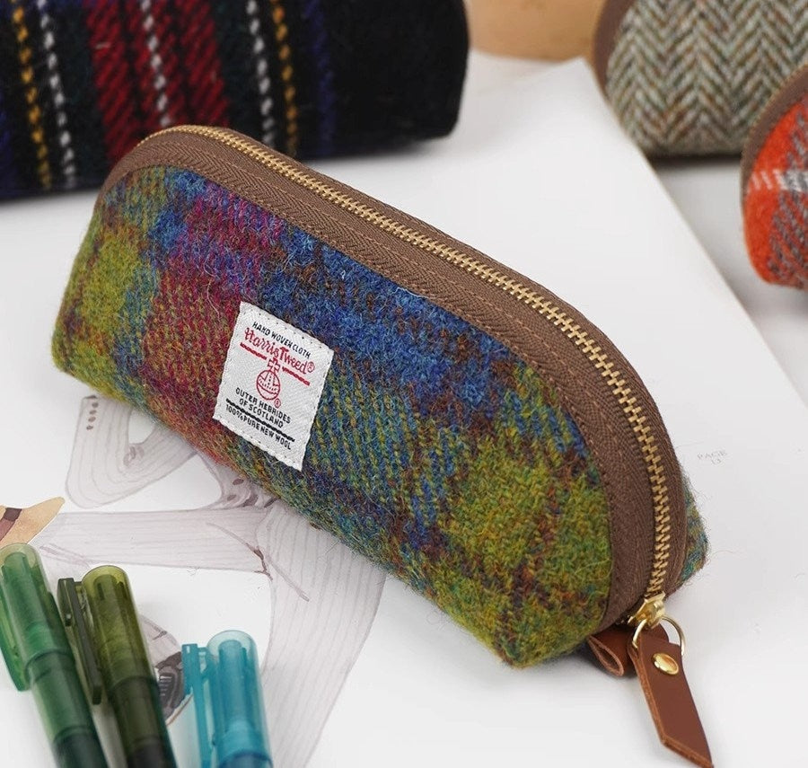 Large Wool Tweed Pencil Case Original Stationery Bag Woolen Fabric Zipper Pouch Multi-functional Storage Bag Retro Pen Case Handmade Gift