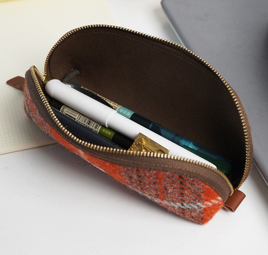 Large Wool Tweed Pencil Case Original Stationery Bag Woolen Fabric Zipper Pouch Multi-functional Storage Bag Retro Pen Case Handmade Gift