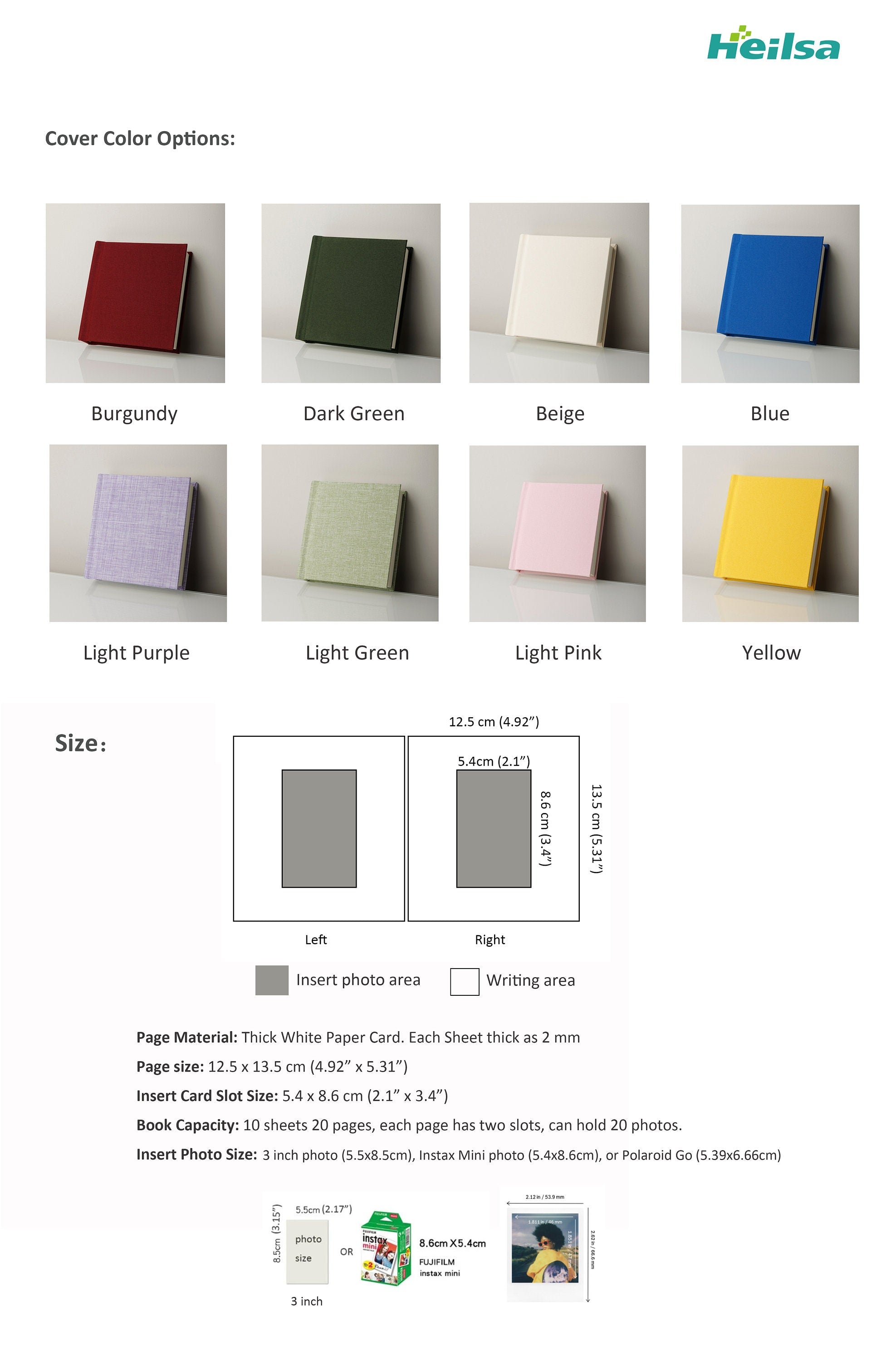 Candy Color Custom Instax Mini Photo Album. Mini Square 20 Photo Weddiing Guest Book. Minimalism Baby Growth Book Photo Slot Book 8 Colors