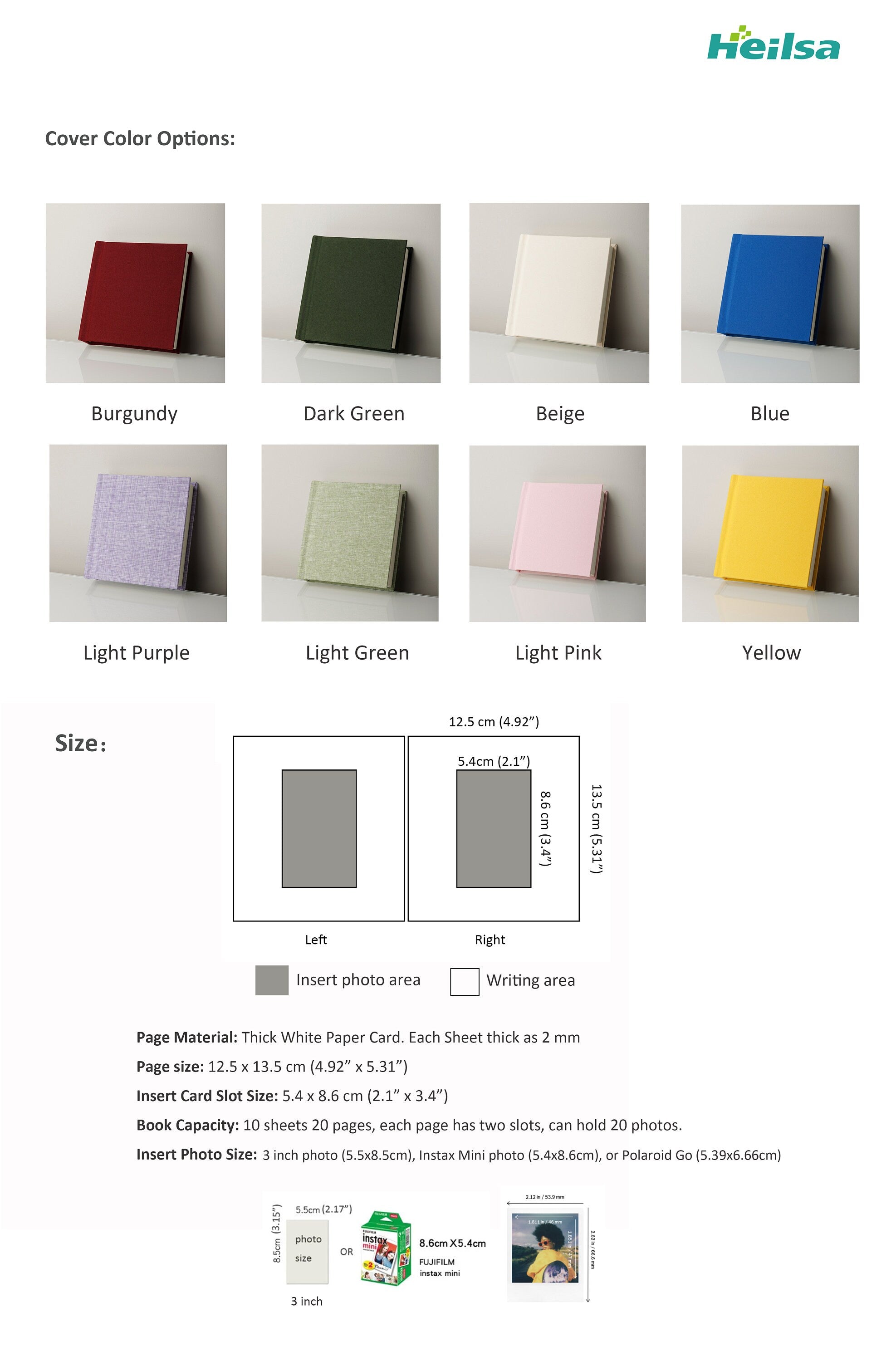 Colorful Instax Mini Photo Album Personalized. Small Square 20 Photo Instax Album Fujifilm Instax Mini 3 Inch Memory Book Wedding 8 Colors