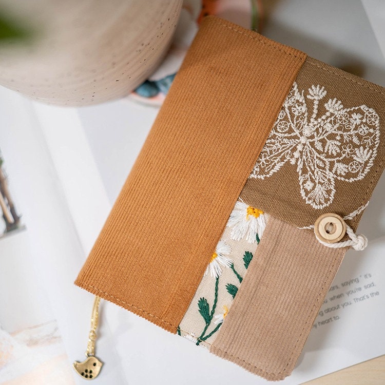Embroidery Butterfly Patchwork Fabric Notebook A6 A5 Loose-leaf Thread-bound Corduroy Journal Handmade Portable Notepad Cute Dairy Book Gift