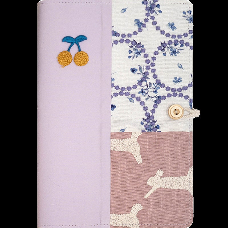 Light Purple Fabric Embroidery Patchwork Journal Cute Rabbit Collage Notebook Portable Notepad Traveler's Notebook Dairy Book Unique Gift