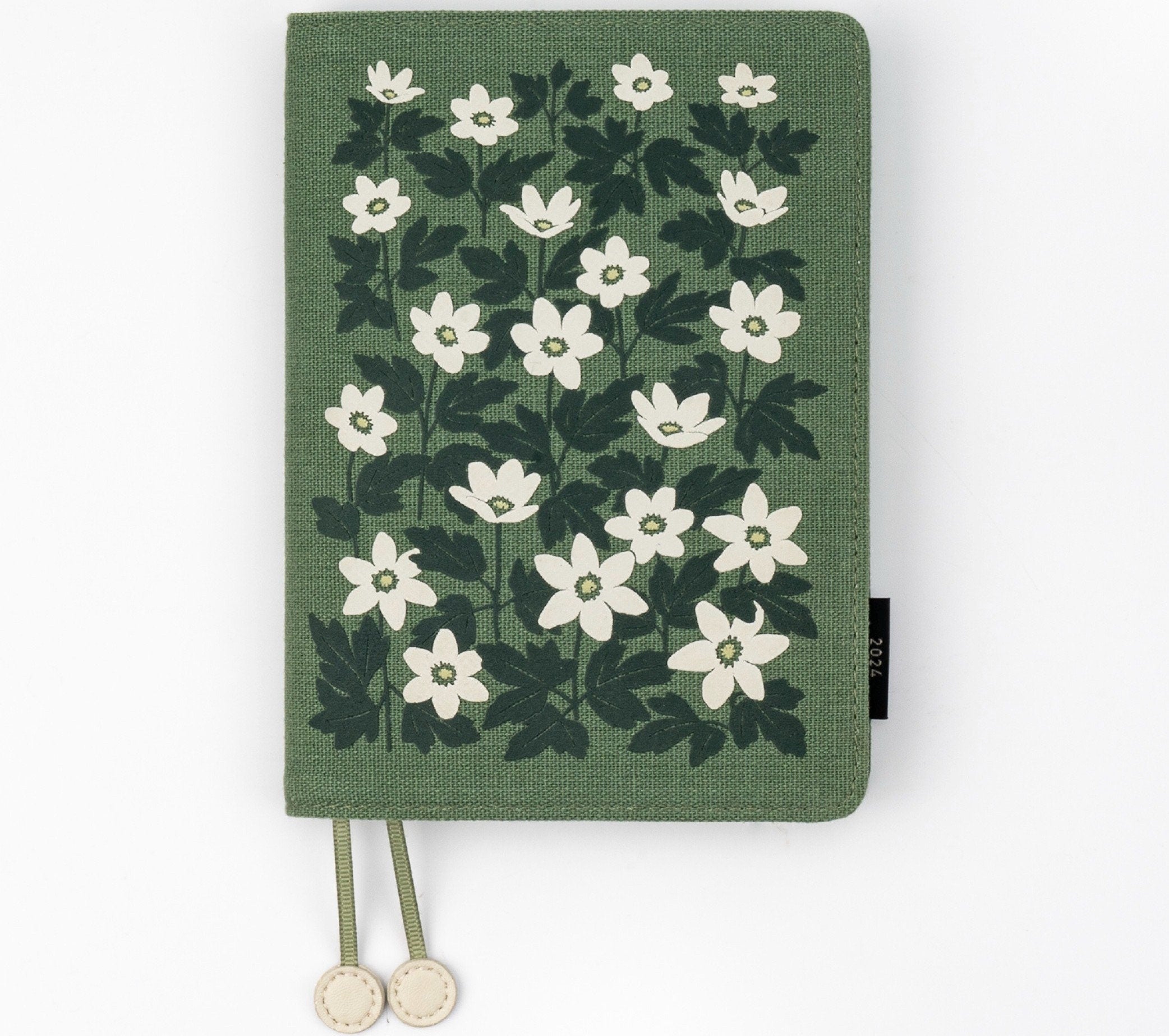 Anemone Linen Foam Notebook Cover A6 B6 Fabric-leather Covered Journal with Side Pockets Floral Book Sleeve Green Dairy Book Gift for Her