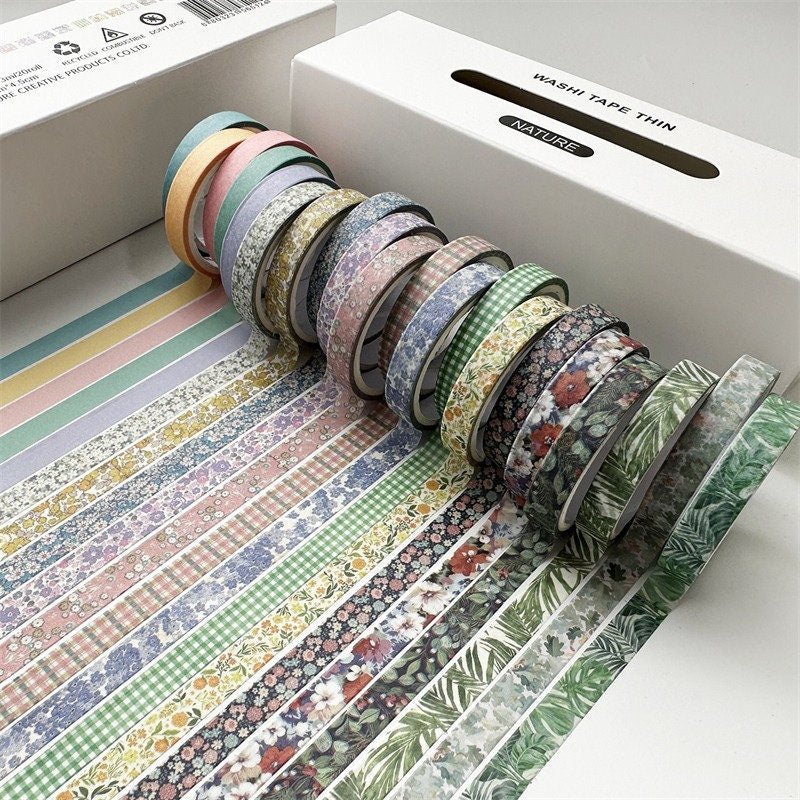 Fine Retro Washi Tape Set 20 Rolls, Simple Thin Deco Tape, DIY Arts Tape, Combination Tape, Journaling Material Stickers, 3 meters Length