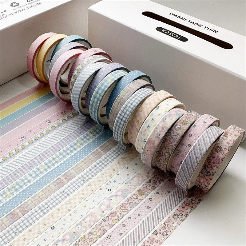 Fine Retro Washi Tape Set 20 Rolls, Simple Thin Deco Tape, DIY Arts Tape, Combination Tape, Journaling Material Stickers, 3 meters Length