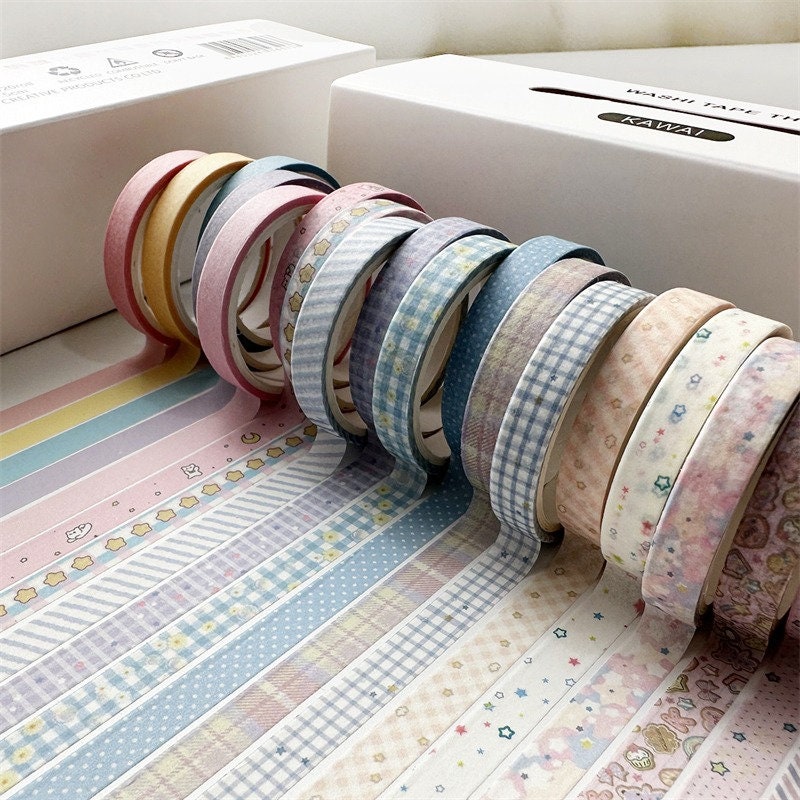 Fine Retro Washi Tape Set 20 Rolls, Simple Thin Deco Tape, DIY Arts Tape, Combination Tape, Journaling Material Stickers, 3 meters Length