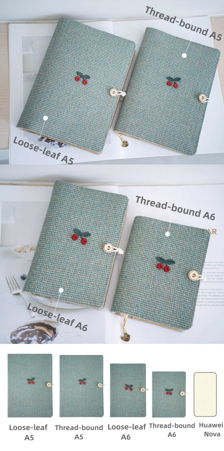 Light Green Woolen Notebook Fabric Surface Journal A5 A6 Vantage Traveler's Notebook Handmade Portable Notepad Cute Dairy Book Girly Gift