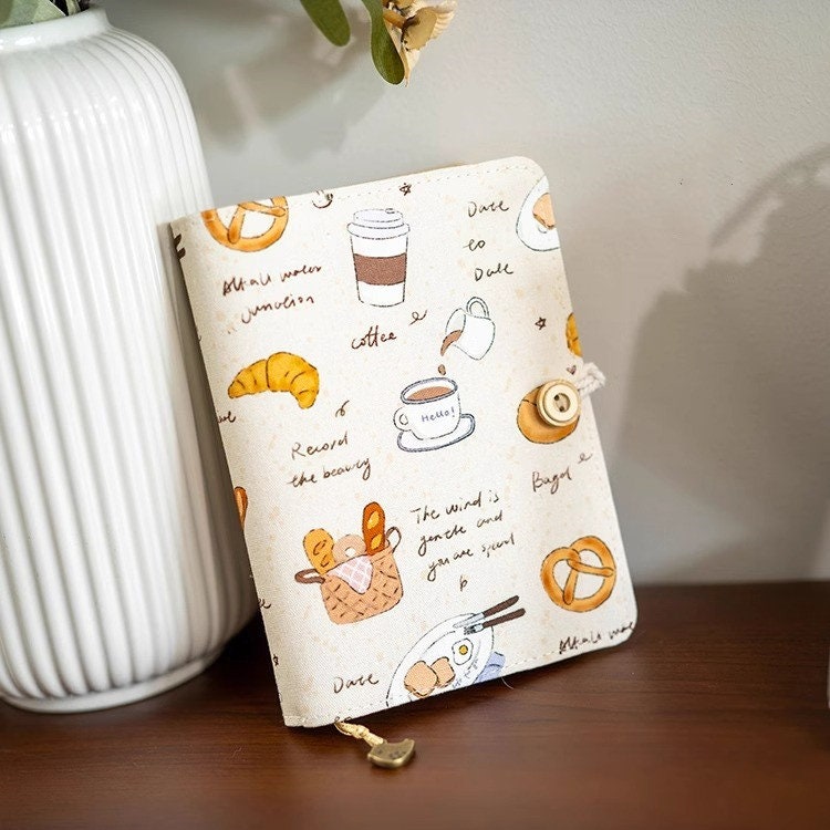 Cute coffee dessert Fabric Notebook A6 A5 Afternoon Tea Cotton Journal Refillable Blank Lined Journal Traveler's Notebook Dairy Gift for her