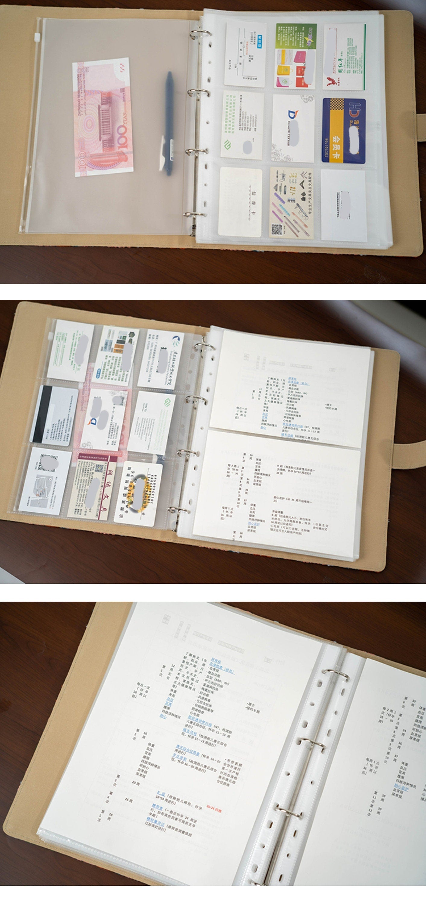 A4 Fabric Document Binder Embroidered File Organizer Pocket Photo Album 5x7 Fresh Pregnancy Test Booklet Loose-leaf Paperwork Storage Book