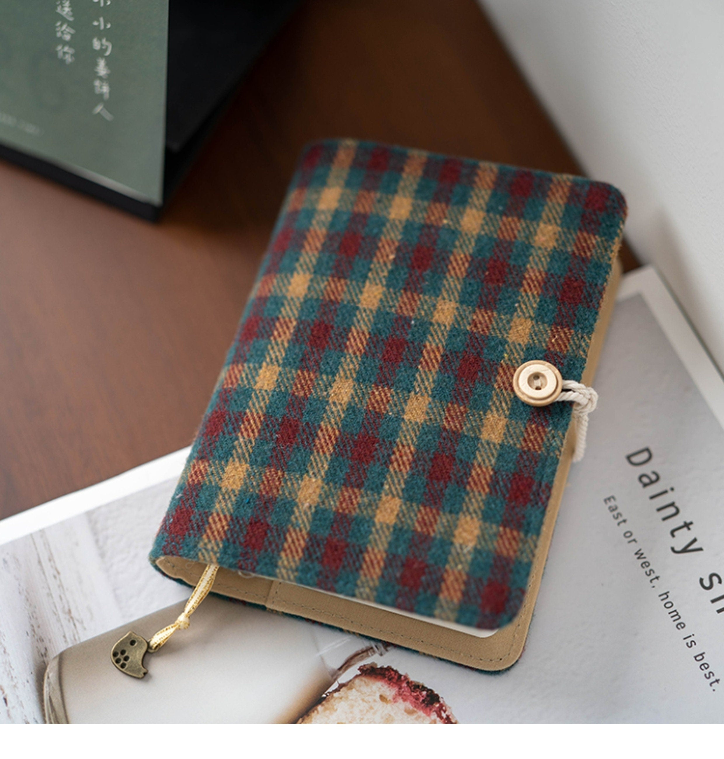 Retro Plaid Fabric Journal Notebook Refilled Cloth Notebook A5A6 Blank Lined Dot Grid Paper Traveler's Notebook Cute Dairy Book Holiday Gift