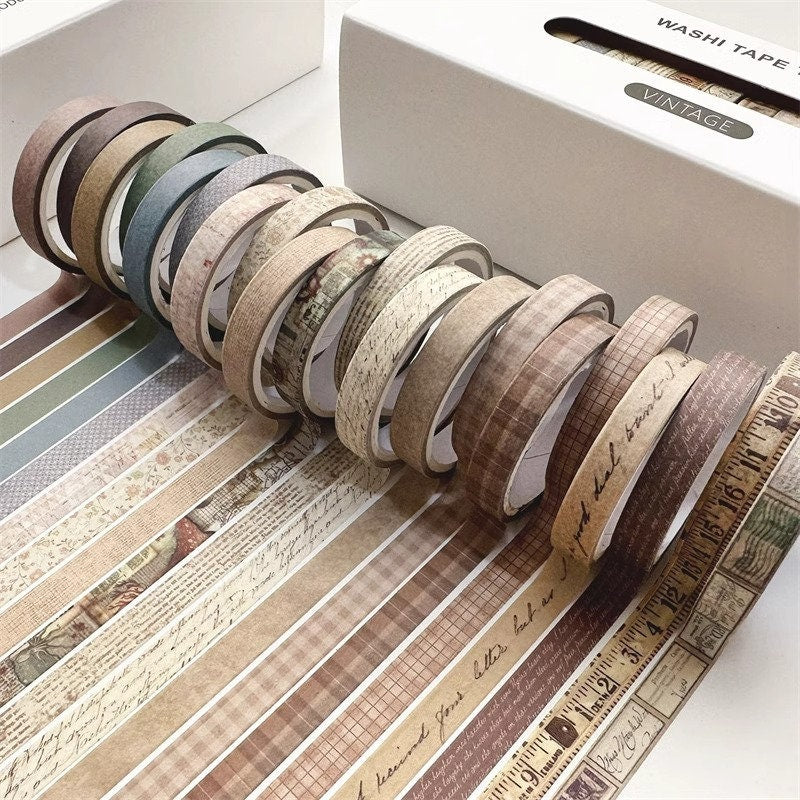 Fine Retro Washi Tape Set 20 Rolls, Simple Thin Deco Tape, DIY Arts Tape, Combination Tape, Journaling Material Stickers, 3 meters Length