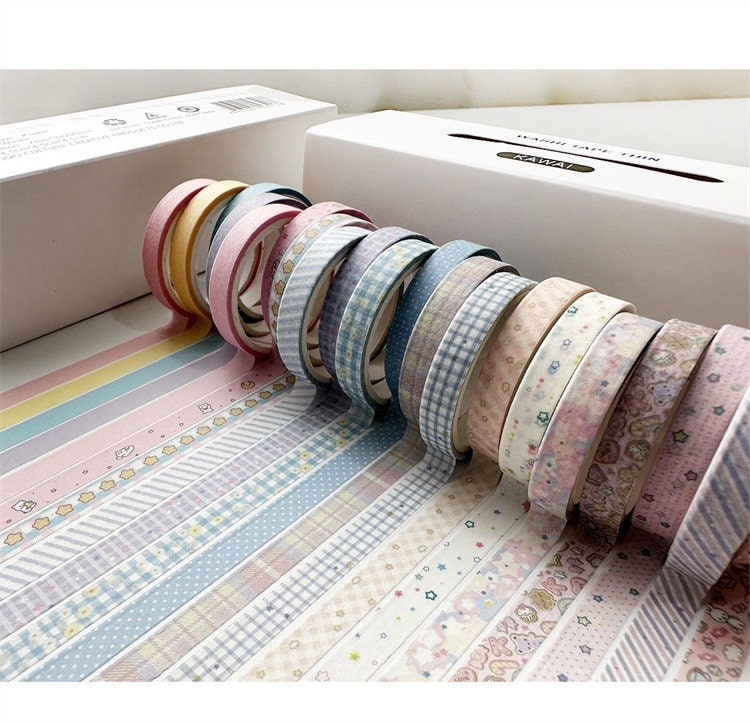 Fine Retro Washi Tape Set 20 Rolls, Simple Thin Deco Tape, DIY Arts Tape, Combination Tape, Journaling Material Stickers, 3 meters Length