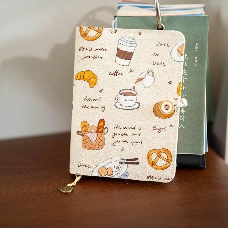 Cute coffee dessert Fabric Notebook A6 A5 Afternoon Tea Cotton Journal Refillable Blank Lined Journal Traveler's Notebook Dairy Gift for her