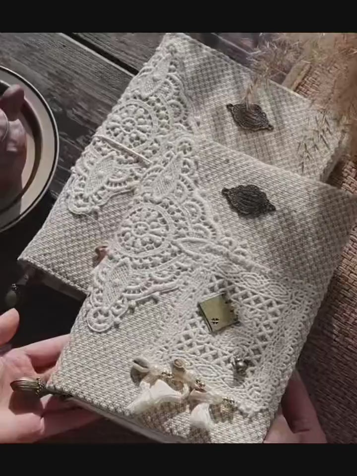 A5 Embroidery Lace Notebook | Handmade Patchwork Journal | Refillable  Planner | Exquisite Lace Diary | Vintage Fabric Journal Cover, Gift