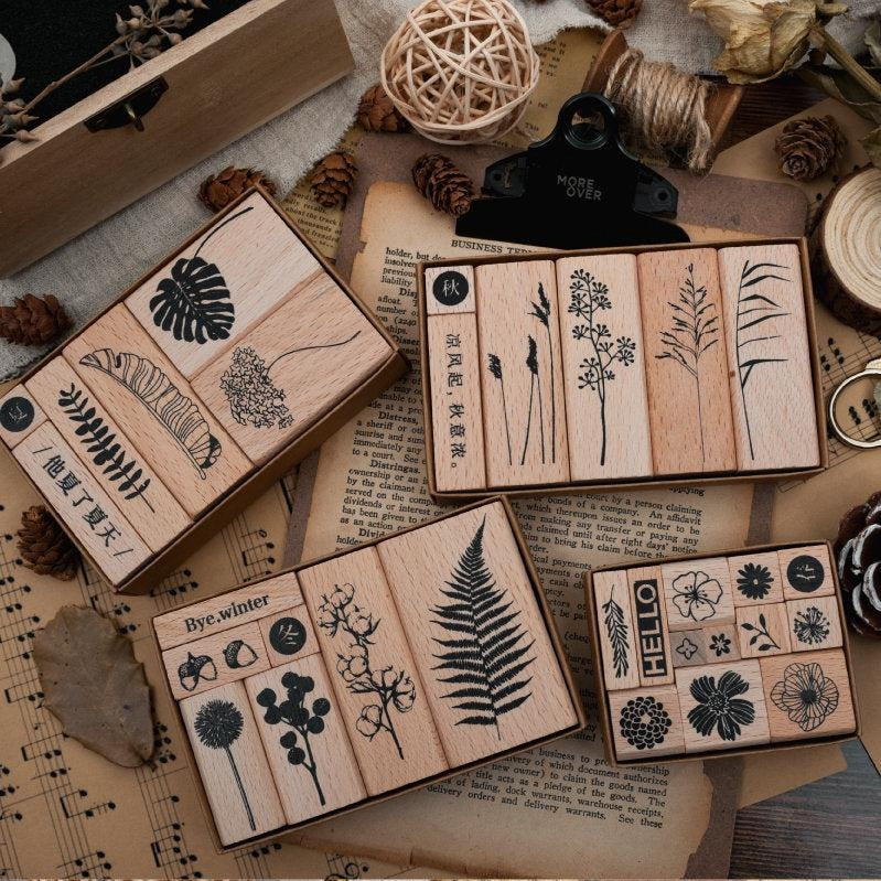 4 Seasons Plant Wood Rubber Stamps