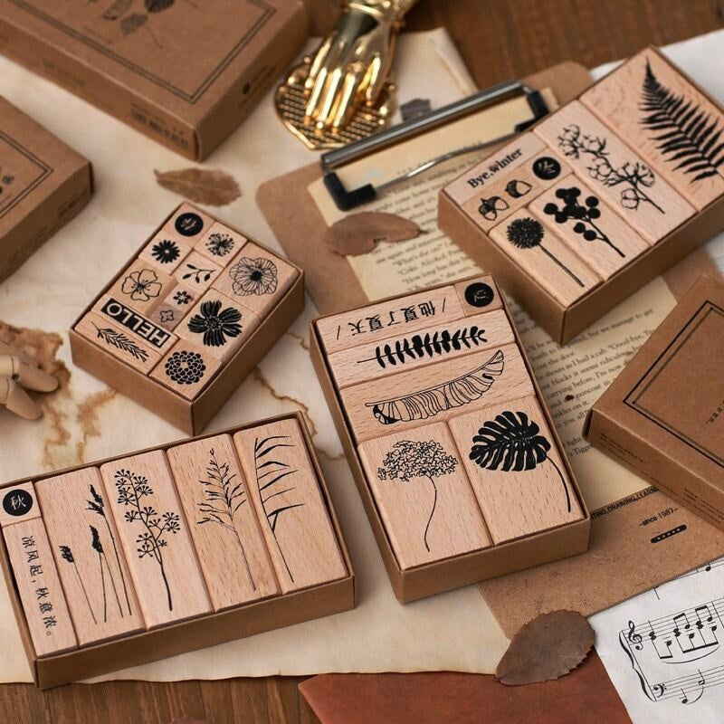 4 Seasons Plant Wood Rubber Stamps