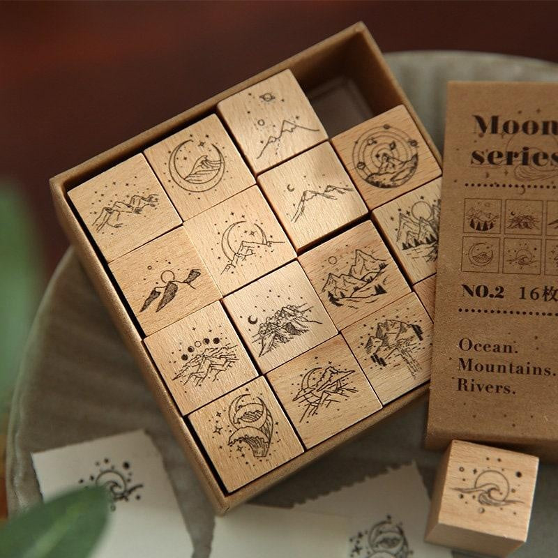 Vintage Wood Rubber Stamp Set