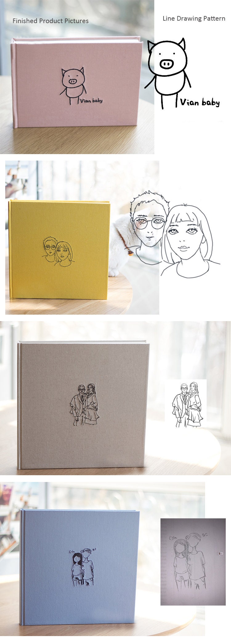 Custom Embroidery Couple Scrapbook Minimalist Personalized Landscape Hardcover Photo Album Bespoke Keepsake Story of Us Girl/Boyfriend Gift