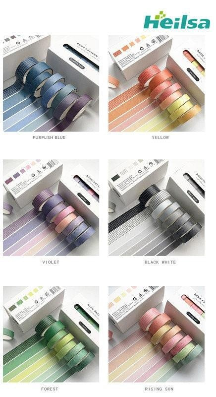 8 Rolls Basic Solid Color Washi Tape Set