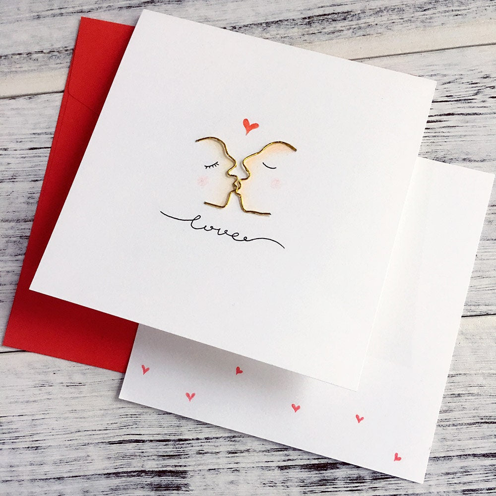 Love & Kiss Cards and Envelopes Personalized Greeting Card Gift Set Anniversary Card Minimalist Cards Romantic Valentines Card I Love You