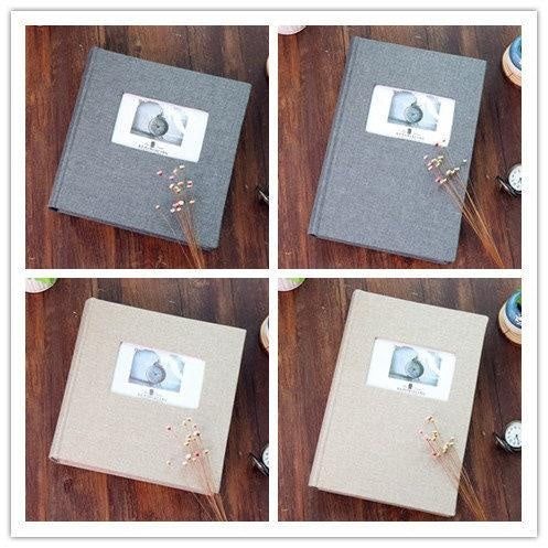 Unique Linen Photo Album Insert with Photo Window, 3R or 4R clear Pockets Album, Wedding Guest Baby Memory Book Birthday Anniversary Gift