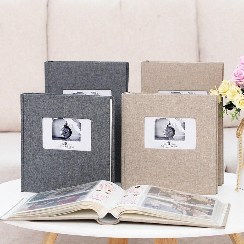 Unique Linen Photo Album Insert with Photo Window, 3R or 4R clear Pockets Album, Wedding Guest Baby Memory Book Birthday Anniversary Gift