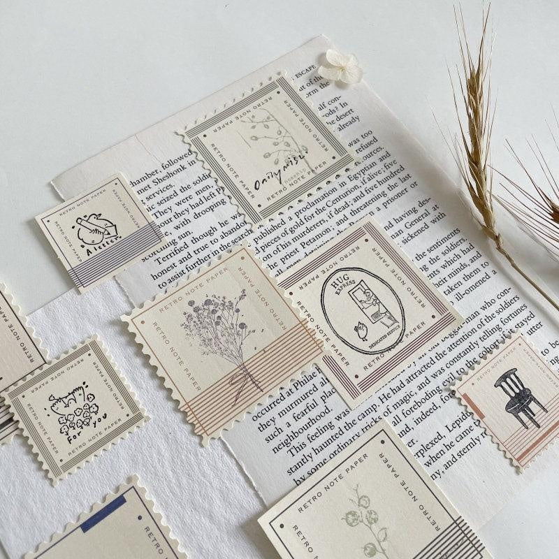 Mini Retro Square Journaling Paper Ephemera Wave Border Note Paper Non-adhesive Planner Decoration Scrapbooking Junk Journal Paper 80 Pcs