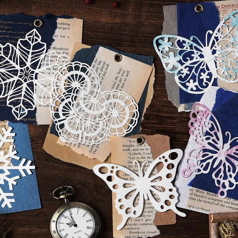 Lace Paper Decoration Kits 10ps Scrapbooking Supplies Junk Journal Paper Butterfly Plants Snowflake Lace Paper, INS Style DIY Crafts Paper