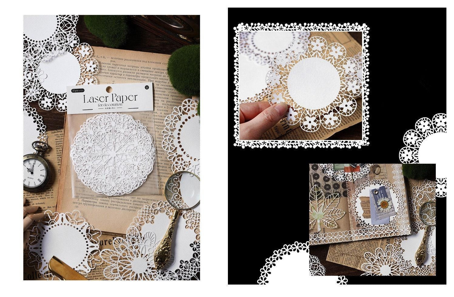 Lace Paper Decoration Kits 10ps Scrapbooking Supplies Junk Journal Paper Butterfly Plants Snowflake Lace Paper, INS Style DIY Crafts Paper