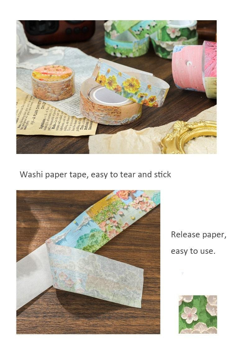 3D sense Oil Painting Planner Washi Tape 6 Colors. Island Cloud Smoke Ins Landscape Floral Journal Tape. Fresh Decor Masking Tape. Roll 3 M