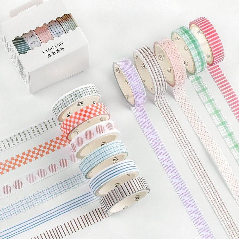 Basic Color Graphic Geometry Pattern Washi Tape Set 5 Rolls Pastel Palette Deco Masking Tape Planner Journal Diary Scrapbook 10mm Wide 3 M