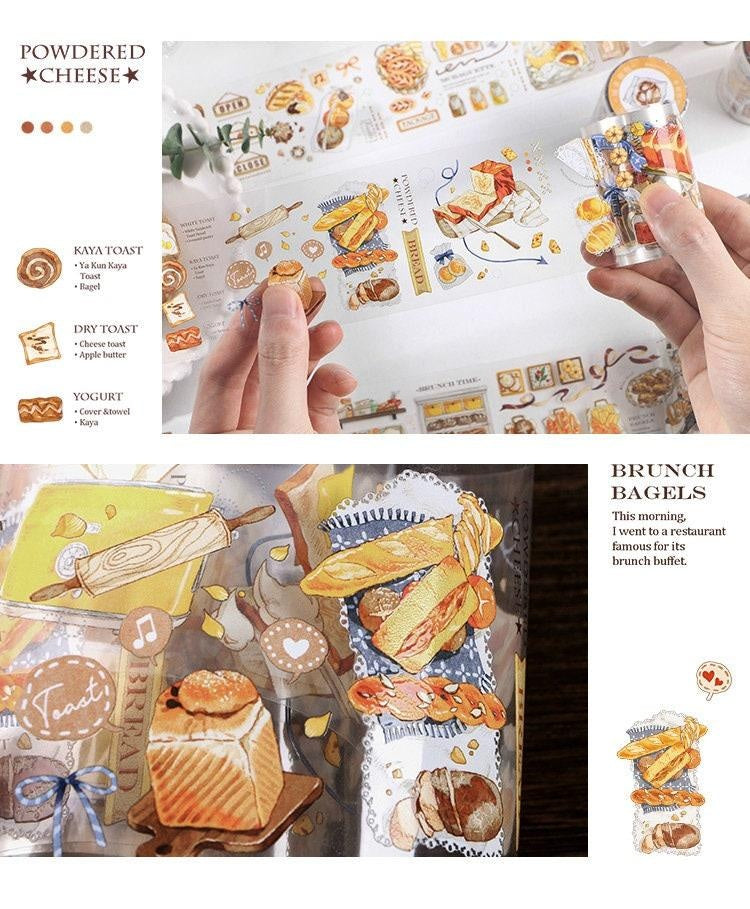 Clear Bread Bakery Tape Stickers. PET Food Kitchen Decor Planner Stickers Cute Toast Sticker, Scrapbook Journal Stickers, Laptop Stickers