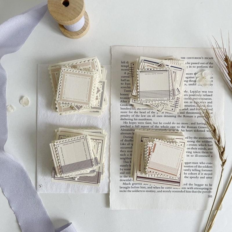 Mini Retro Square Journaling Paper Ephemera Wave Border Note Paper Non-adhesive Planner Decoration Scrapbooking Junk Journal Paper 80 Pcs