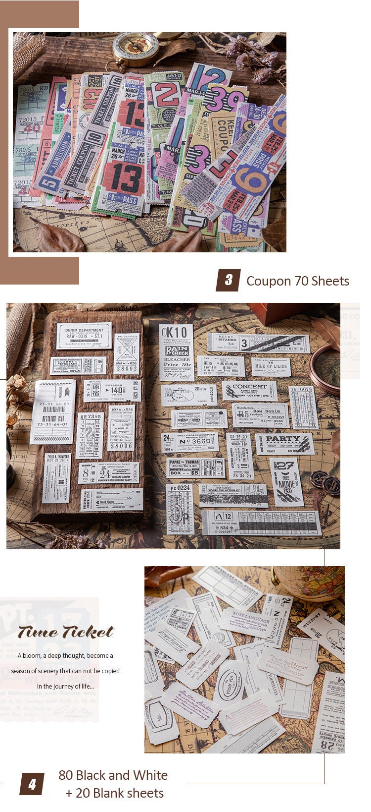 Retro Scrapbook Paper Ephemera Time Tickets Collection Junk Journal kit Travel Journaling Planner Decor Sticker Paper Material Pack 400 Pcs