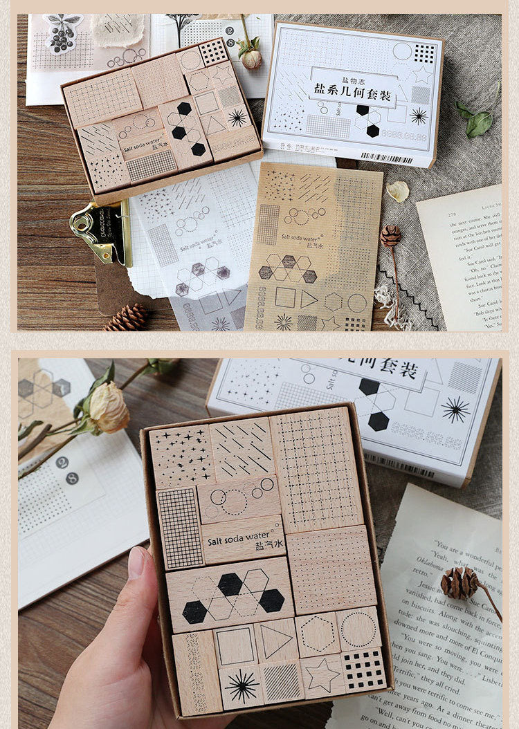 Basic Graphic Wood Rubber Stamp Set