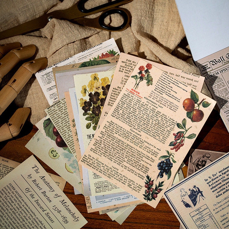 Retro Time Travel Notes 60ps Junk Journal Kit Travel Map Flower Old Newspaper Material Set Background Paper Decorating Cards Gift Wrapping