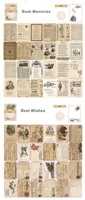 Retro Material Combination Pack Creative Junk Journaling Supplies Music Letter Magic News Lace  DIY Collage Scrapbooking Set of 26 Pcs