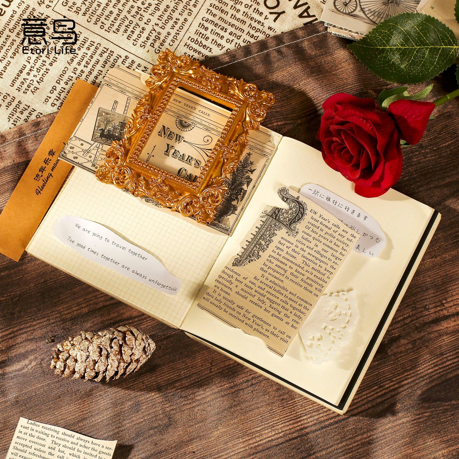 Retro Material Combination Pack Creative Junk Journaling Supplies Music Letter Magic News Lace  DIY Collage Scrapbooking Set of 26 Pcs