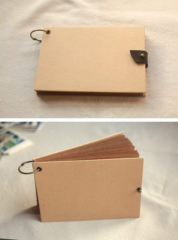 Blank Ring Binder Kraft Scrapbook Album Leather Bound 66 Pages. Wedding Guest Book. Instax Photo Album. Travel Scrapbook. Personalized Album