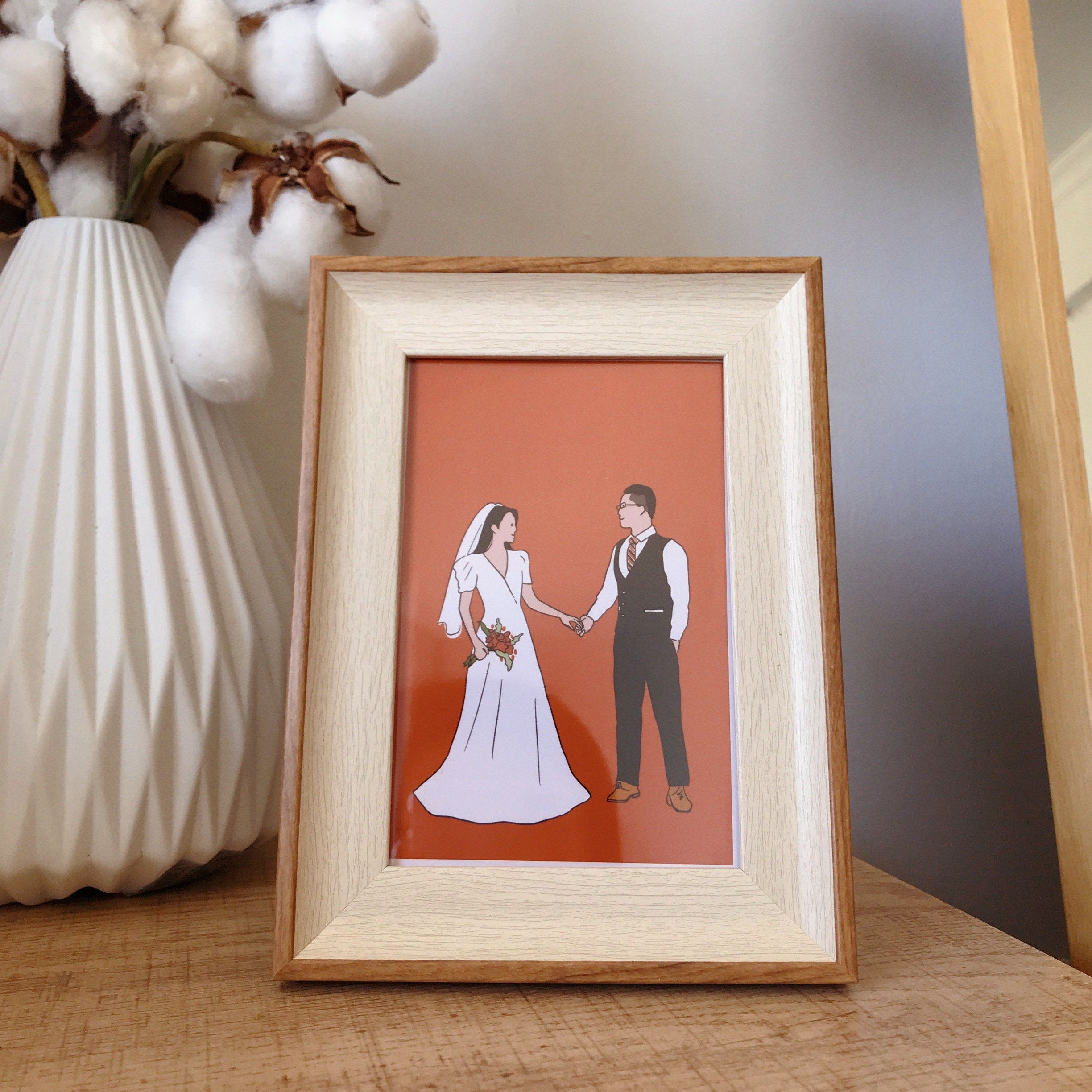 Custom Wedding Portrait Picture Frame Personalised Wedding Illustration Photo Frame Engagement Anniversary Gift for Couple Husband and Wife